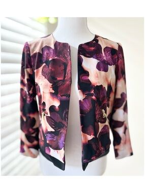 Guess Floral Open-Front Jacket in Plum and Blush